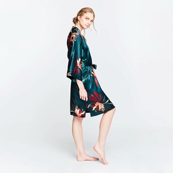 EXQUISITE KIM + ONO HANA SHORT KIMONO TEAL ROBE~NWT - Picture 3 of 4